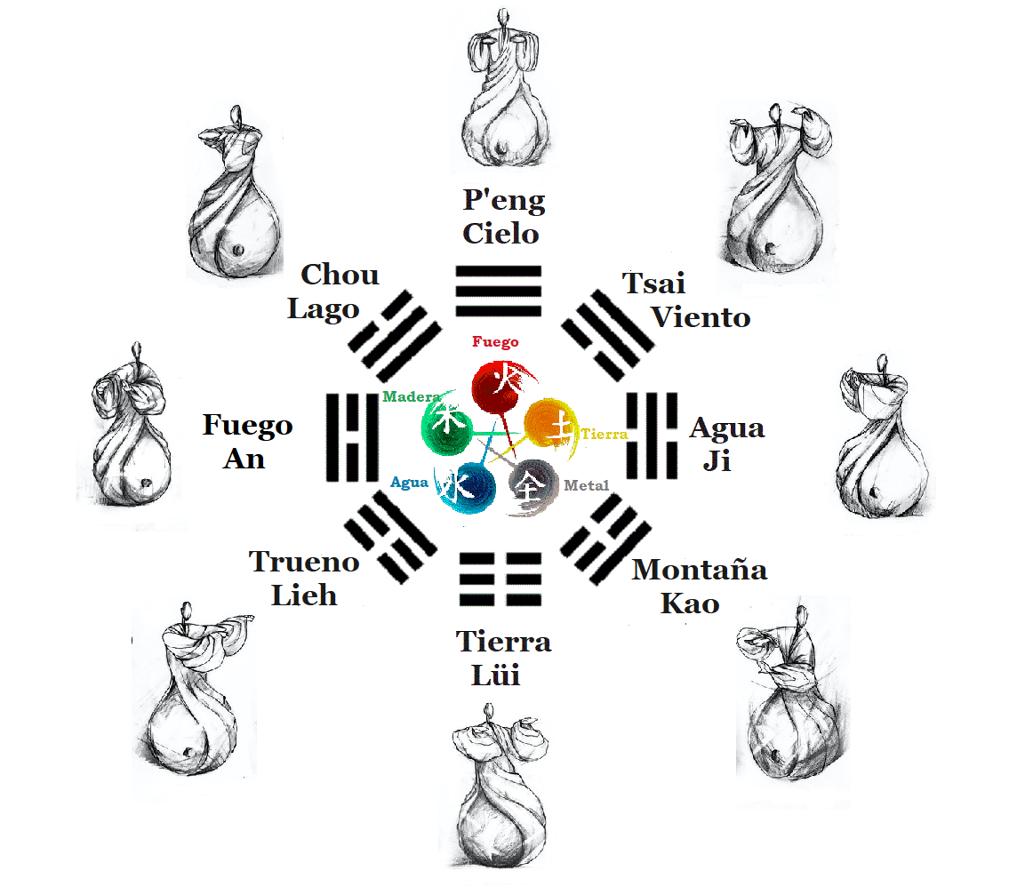 8 fuerzas y 5 pasos.  Trece posturas elementales del Tai Chi Chuan